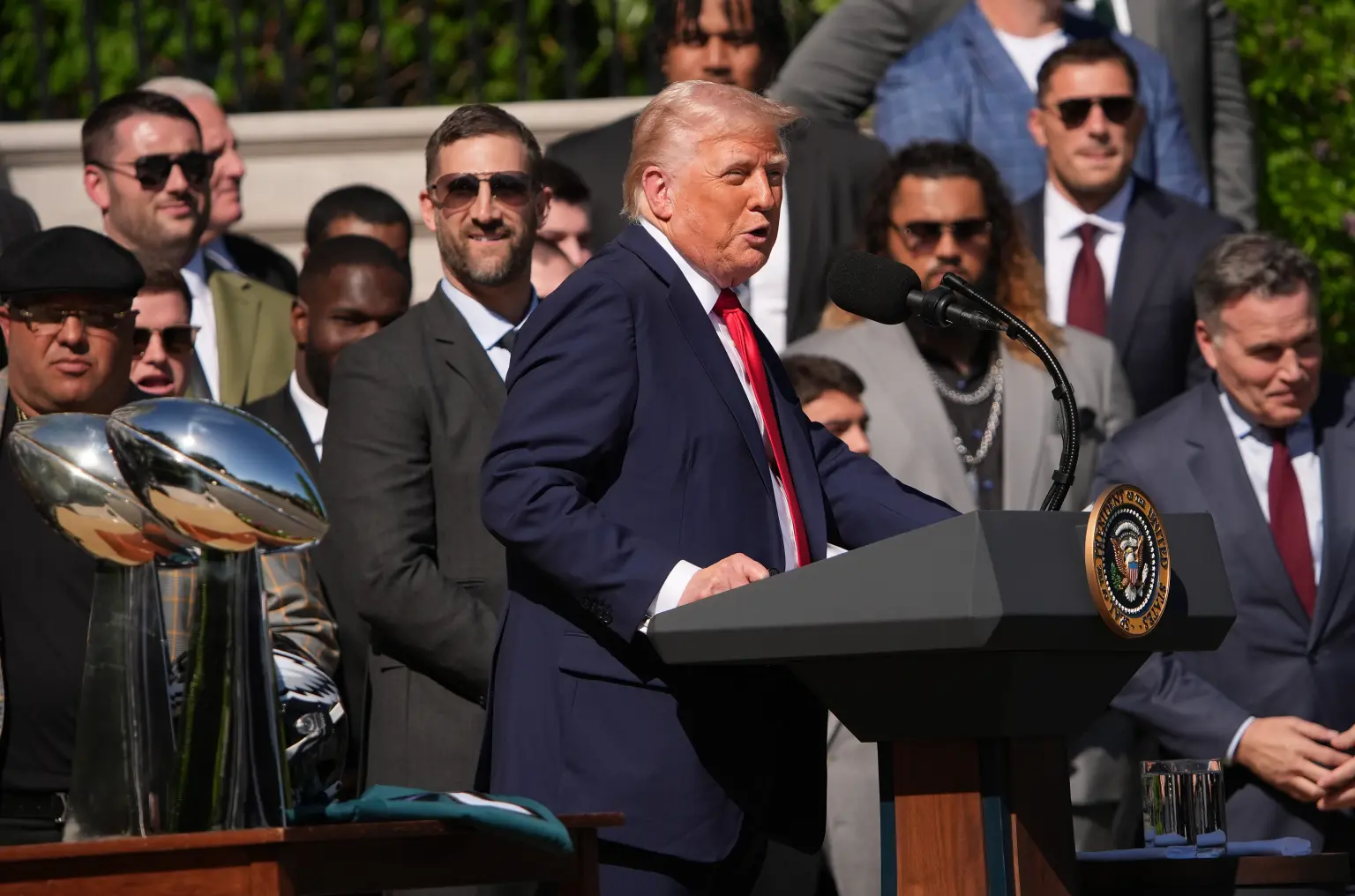 Trump Scores Political Points, Takes a Swipe at Taylor Swift During Eagles’ Super Bowl Bash